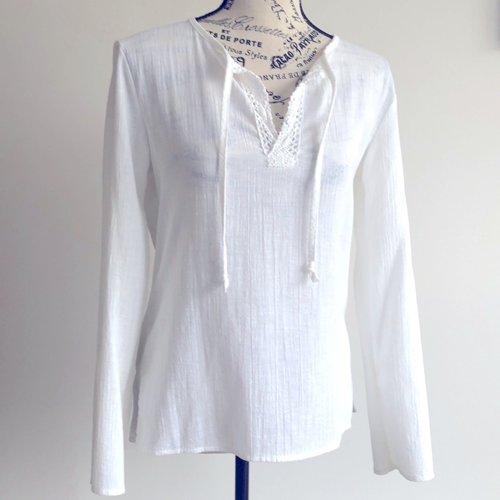 New York & Co long sleeve white cotton top XS EUC
